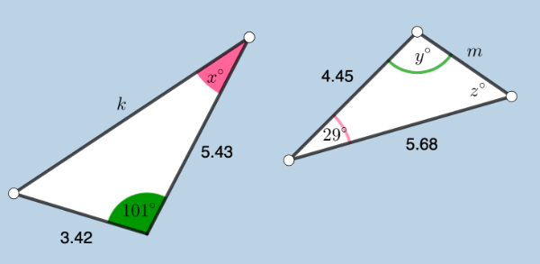 Sketch the pic below on your vertical surface. Here, determine the missing side lengths and angle measures in this diagram.   