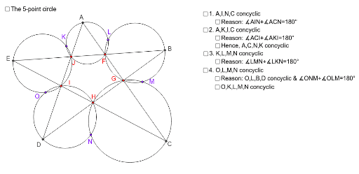 Prove O K L M N Are Concyclic 5 Point Circle Geogebra