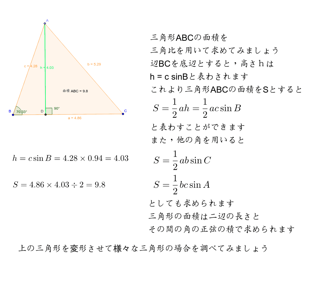 三角形の面積 三角比 Geogebra