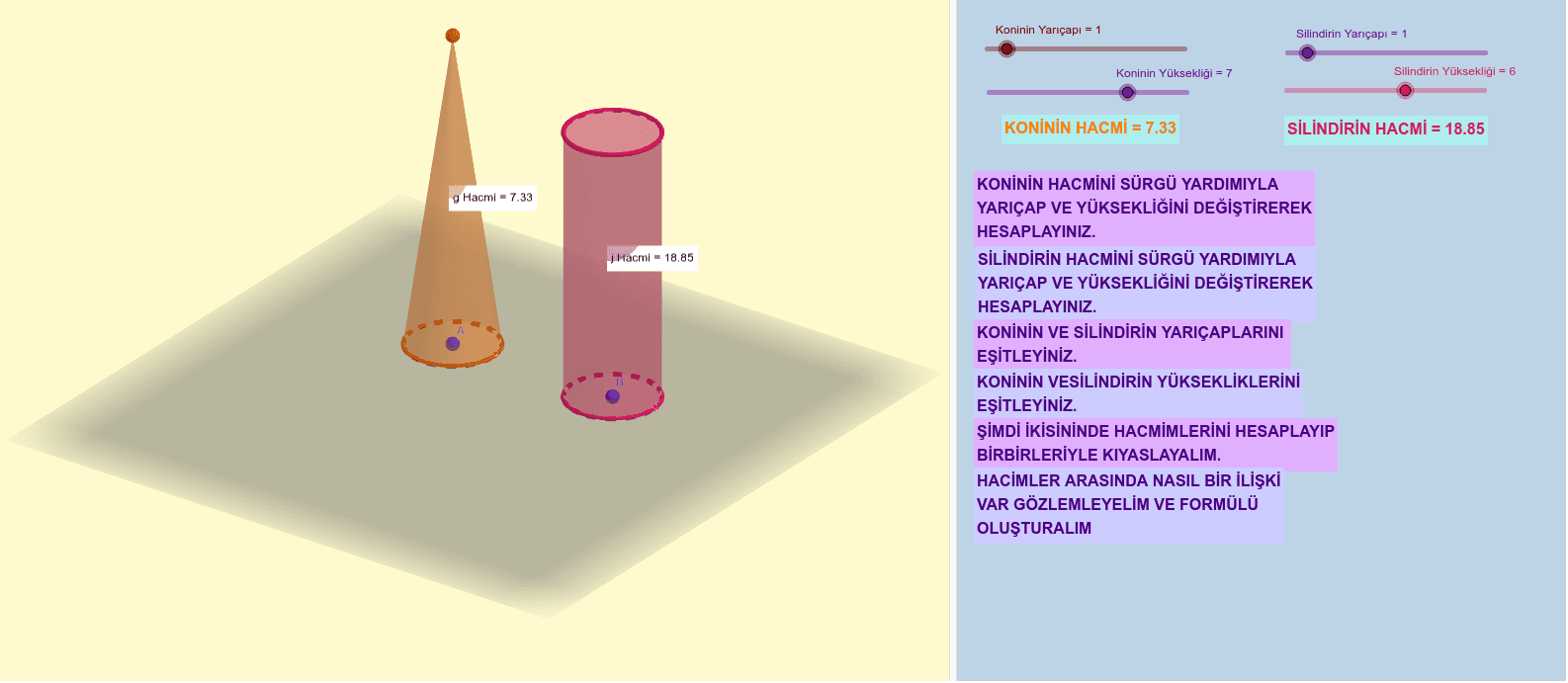 Koninin Ve Silindirin Hacmi Geogebra