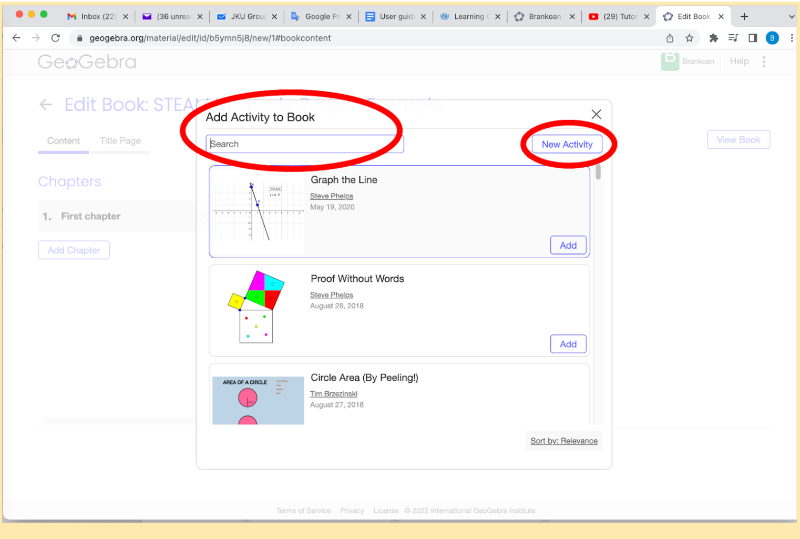 [size=100]Figure 5: Adding the materials-activities in GeoGebra book.
Photo by: Branko Andjic[/size]