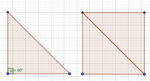 Al partir a la mitad con una diagonal al cuadrado o un rectángulo obtenemos dos triángulos: