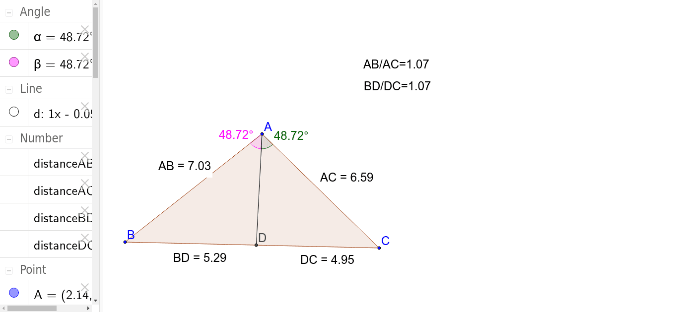 三角形の角の二等分線と比 Geogebra