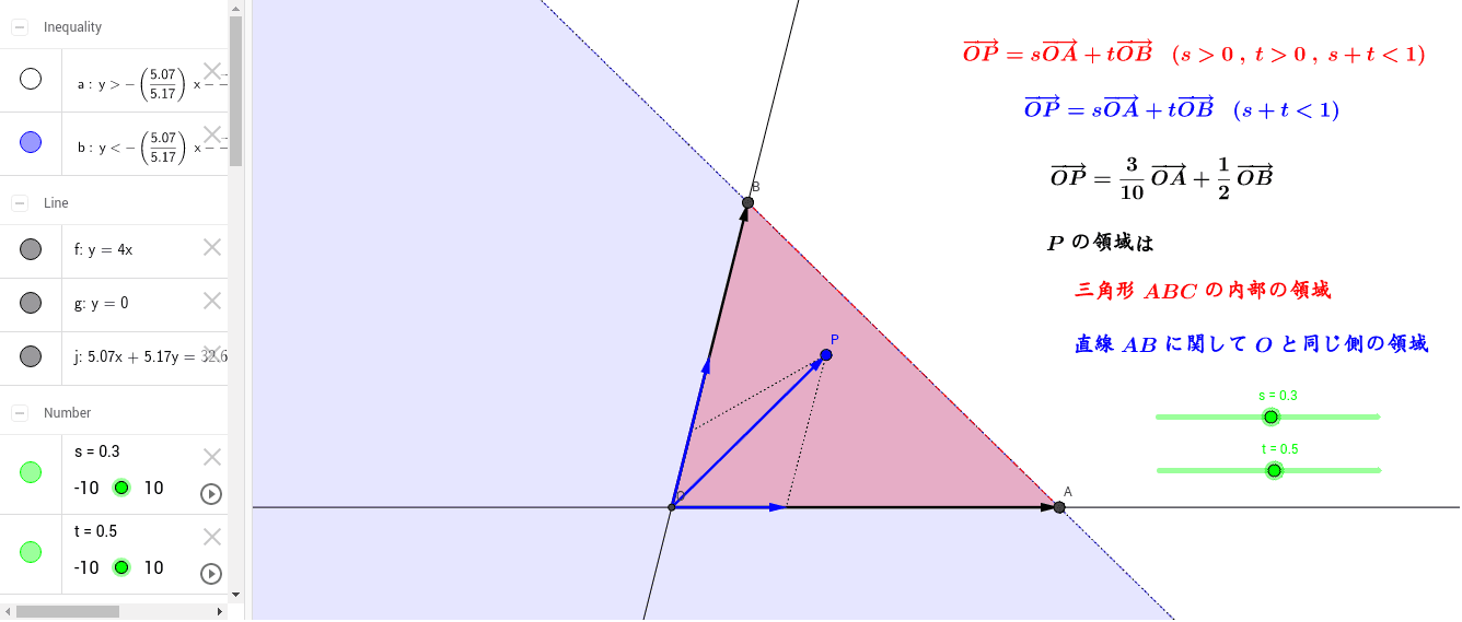 ベクトル領域 三角形 Geogebra