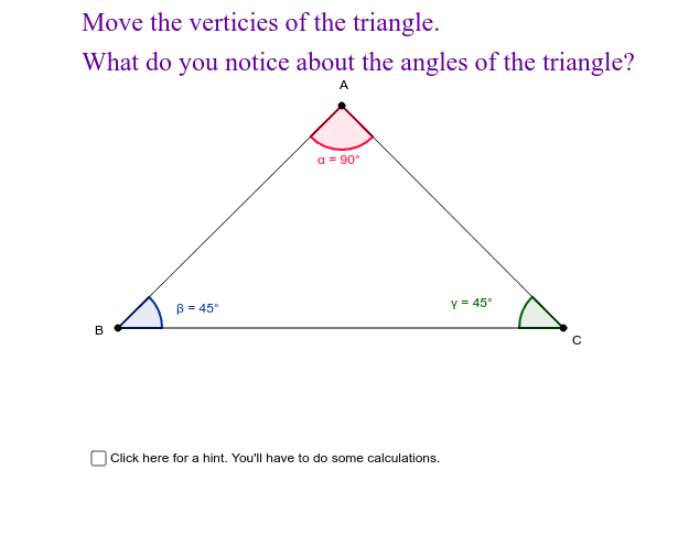 angle measure sum of a triangle on geogebra classic 5