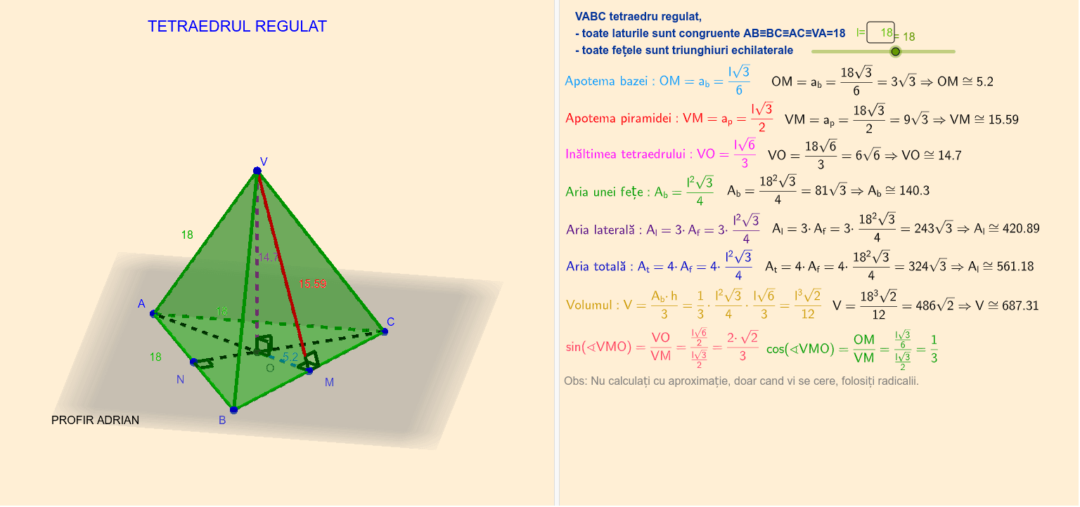 Tetraedrul Regulat Formule Geogebra