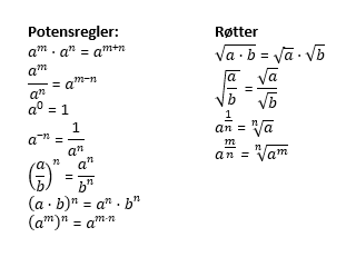 I 1T lærte du noen regleregler for røtter og potenser som kan komme til nytte nå