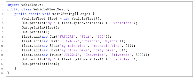 Implementiere die Klasse VehicleFleet nach folgendem Muster:  