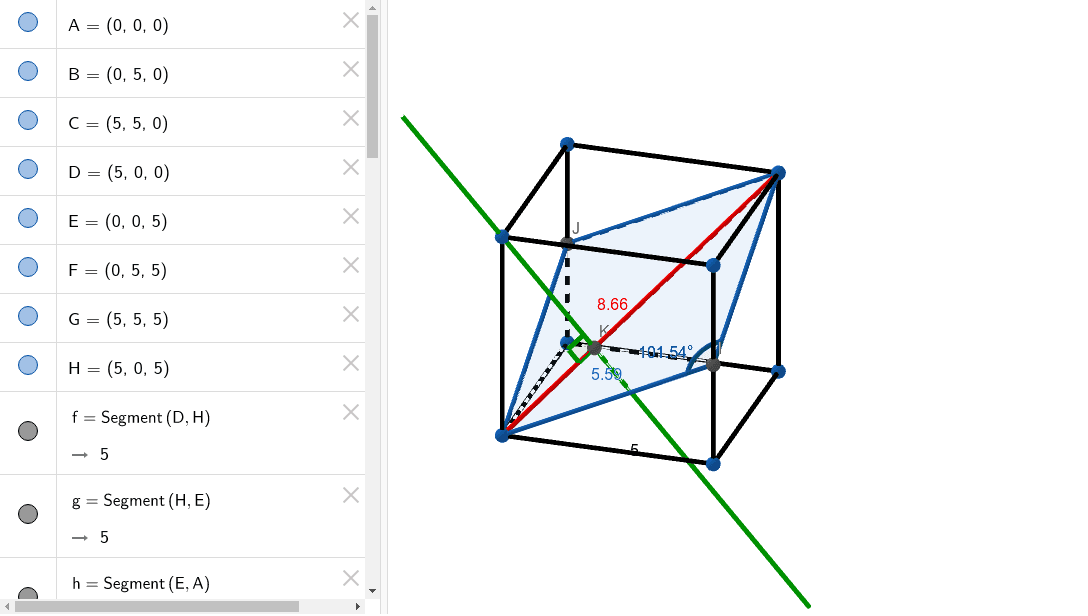 Rhombus in Cube – GeoGebra