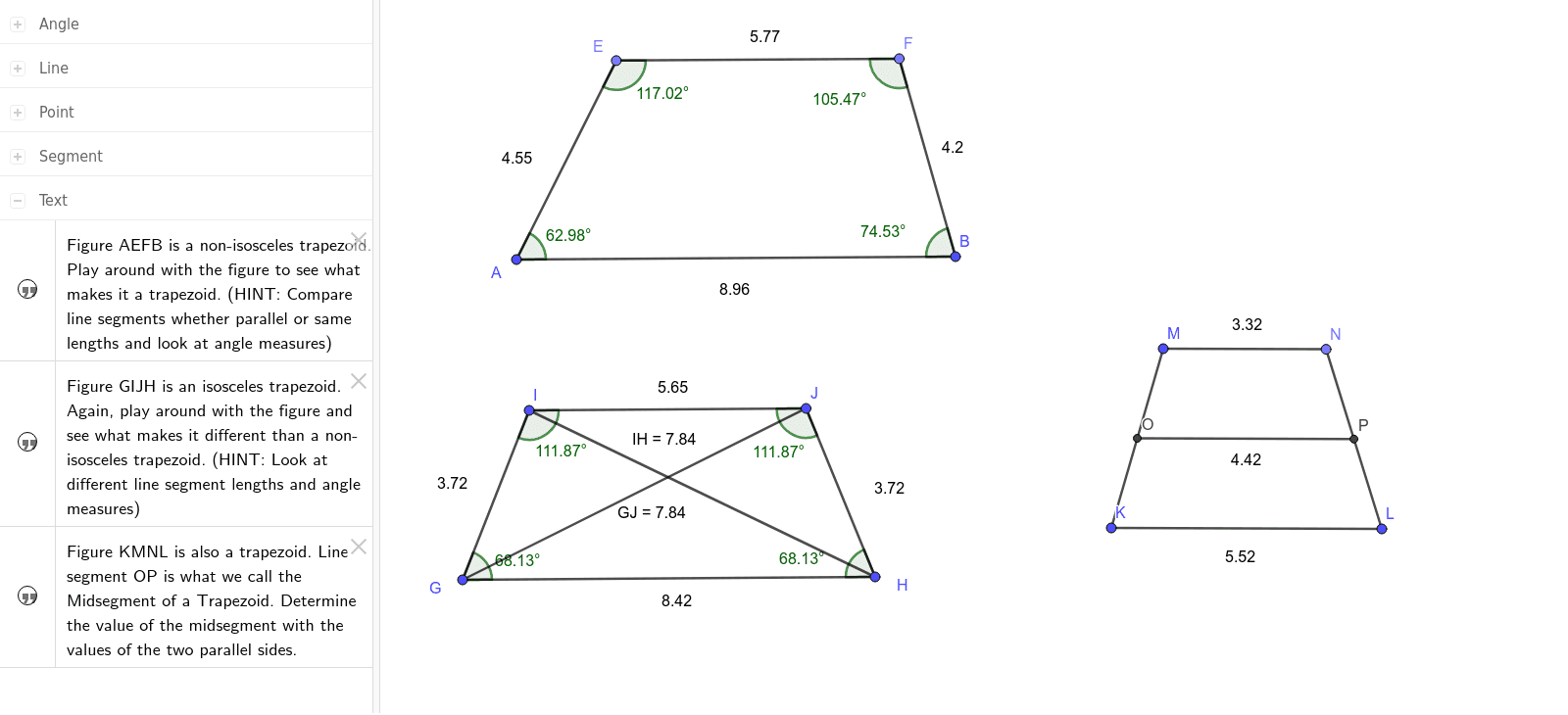 Properties Of Non Isosceles And Isosceles Trapezoids GeoGebra