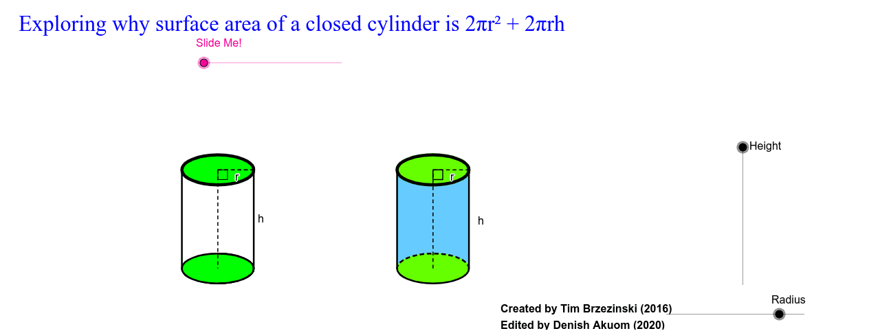 Why surface area of a closed cylinder is 2 r 2 rh GeoGebra