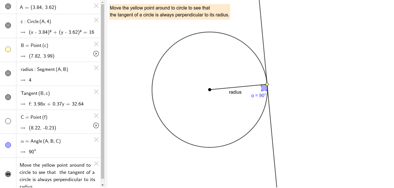 Tangent Angle – Geogebra