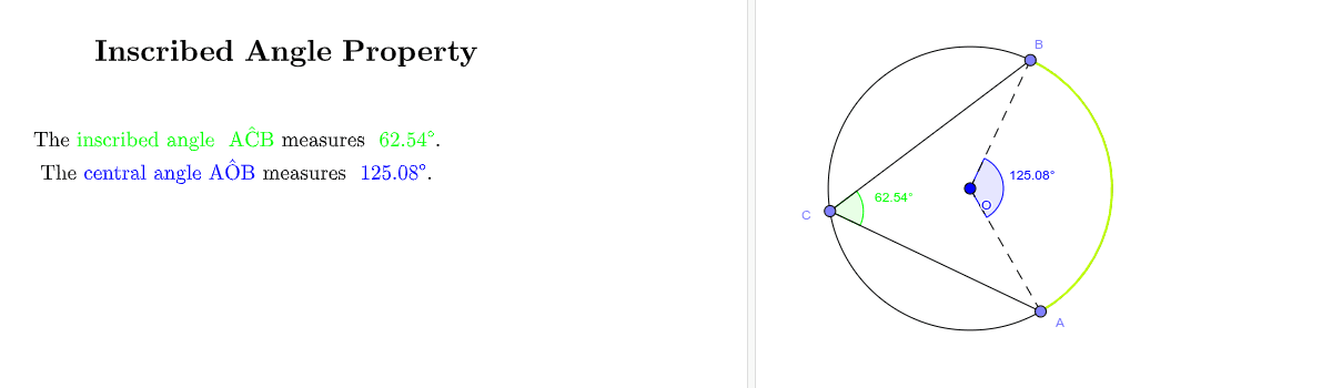 Central Angle, Inscribed Angle, Circular Segment Angle and Arc – GeoGebra