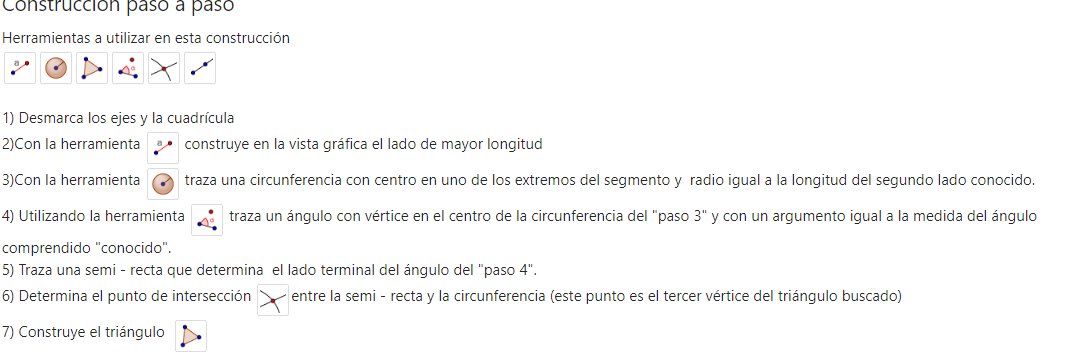 Construcción de triángulos dadas las longitudes de dos de sus lados y el ángulo comprendido