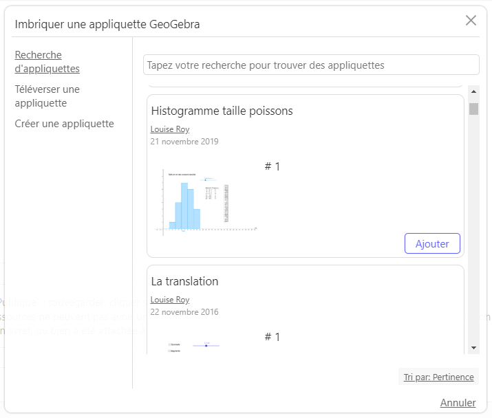 Sélectionner ou créer une appliquette