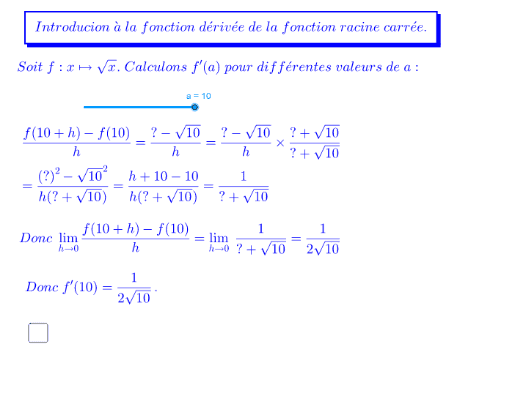 Intro Dérivée De La Fonction Racine Carrée Geogebra