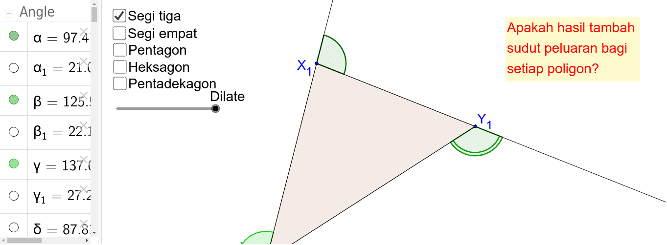 Hasil Tambah Sudut Peluaran Poligon Geogebra