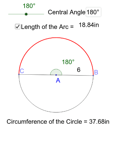 Arc Length pi=3.14 with slider – GeoGebra