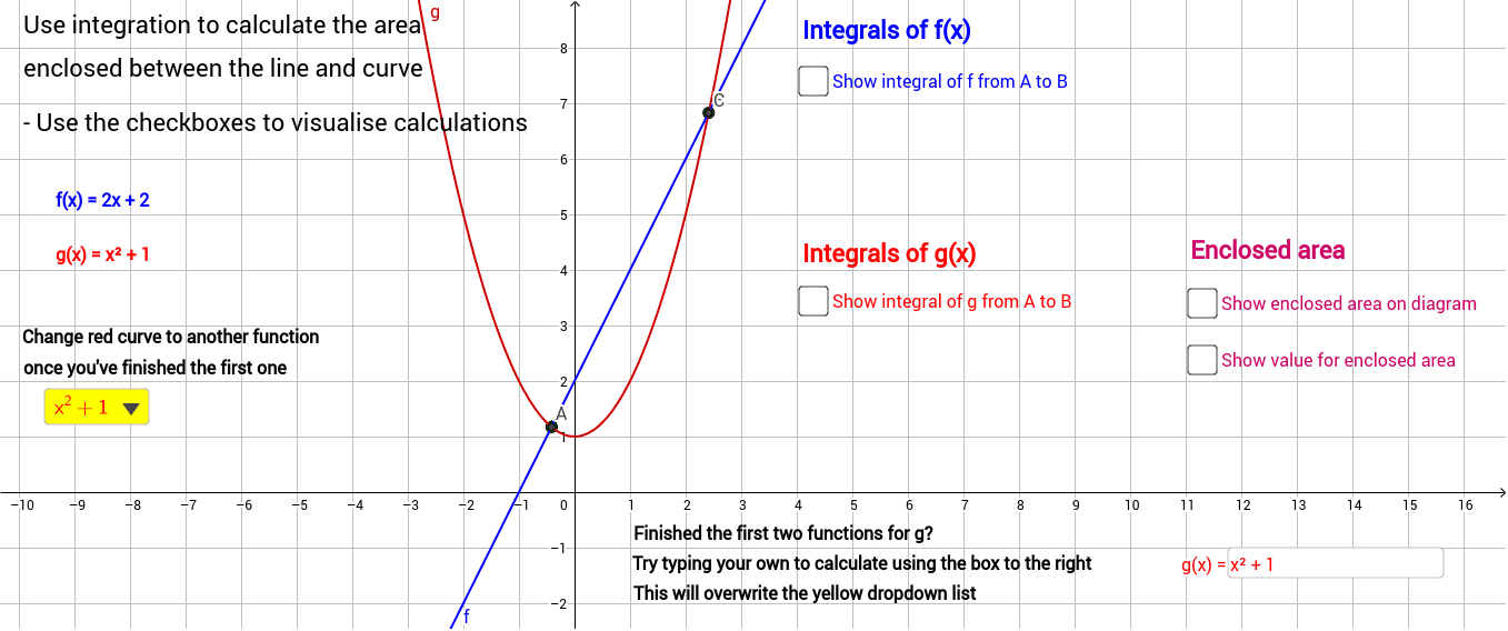 Area between functions – GeoGebra