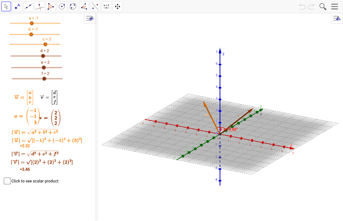 Scalar product 3d – GeoGebra