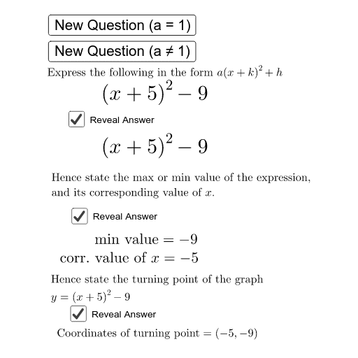 Completing the Square Practice – GeoGebra