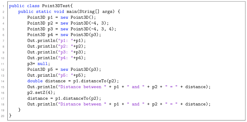 Die Verwendung der Klasse Point3D sieht folgendermaßen aus: