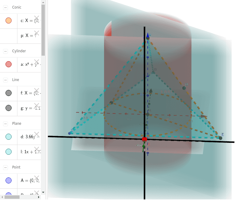 円柱の外の四面体の体積 Geogebra