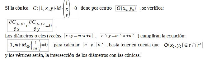 CENTRO Y DIÁMETRO O EJES DE LAS CÓNICAS.