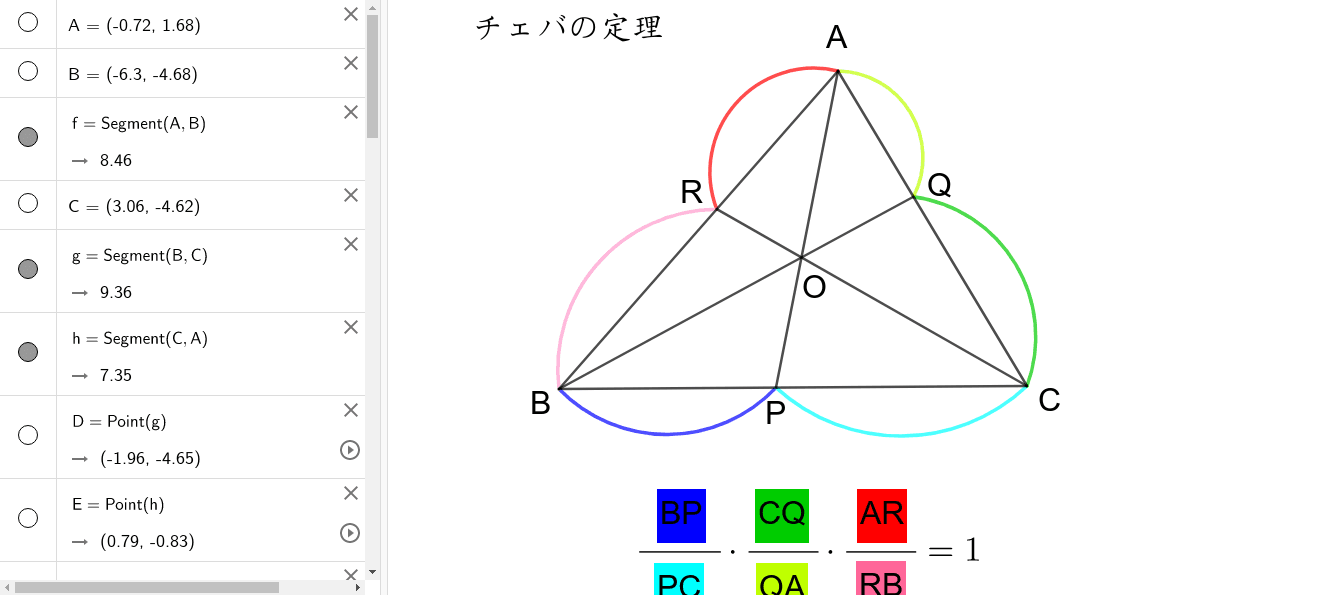 チェバの定理 Geogebra