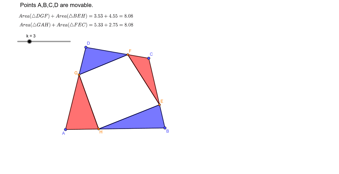 Equal sums of triangle areas – GeoGebra