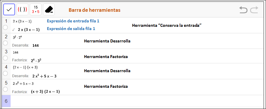 Interfaz de CAS geogebra: