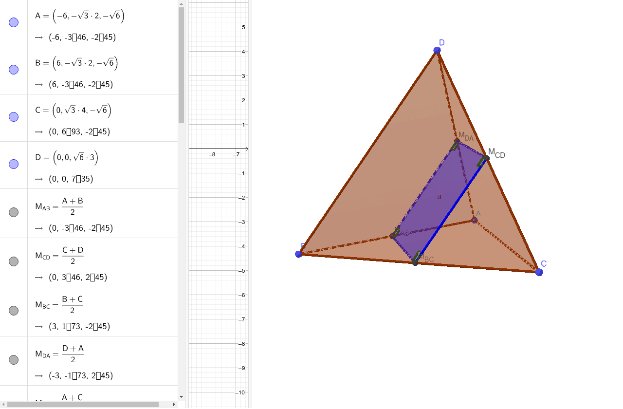 Tetrahedron has square cross section – GeoGebra