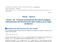 Teoría - 28 - Teorema fundamental del cálculo integral. Demostración del Teorema del valor medio y de la regla de Barrow.pdf
