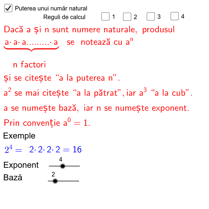 Puteri Reguli De Calcul Geogebra