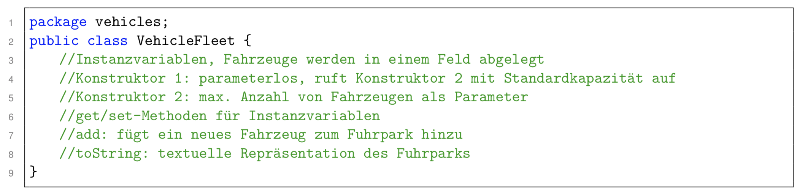 Die Verwendung der Klasse VehicleFleet sieht folgendermaßen aus: