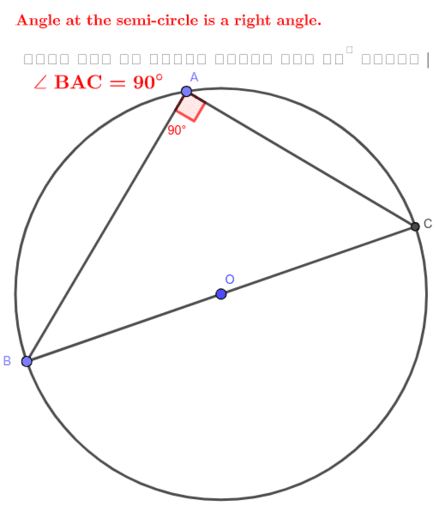 Angle at semi-circle is a right angle. – GeoGebra