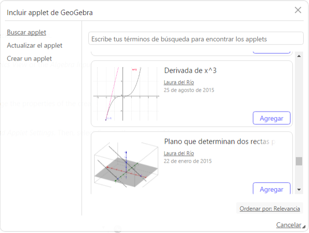 Selecciona o crea un applet