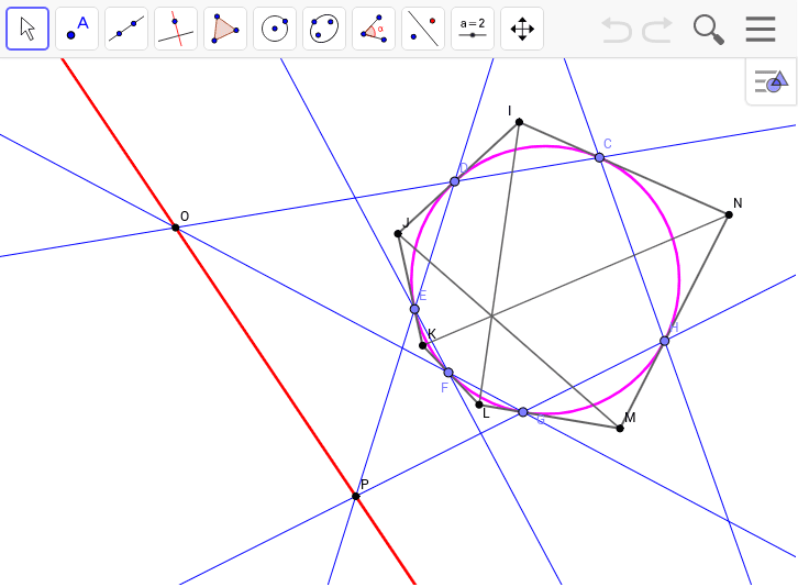 パスカルの定理とブリアンションの定理の証明 – GeoGebra