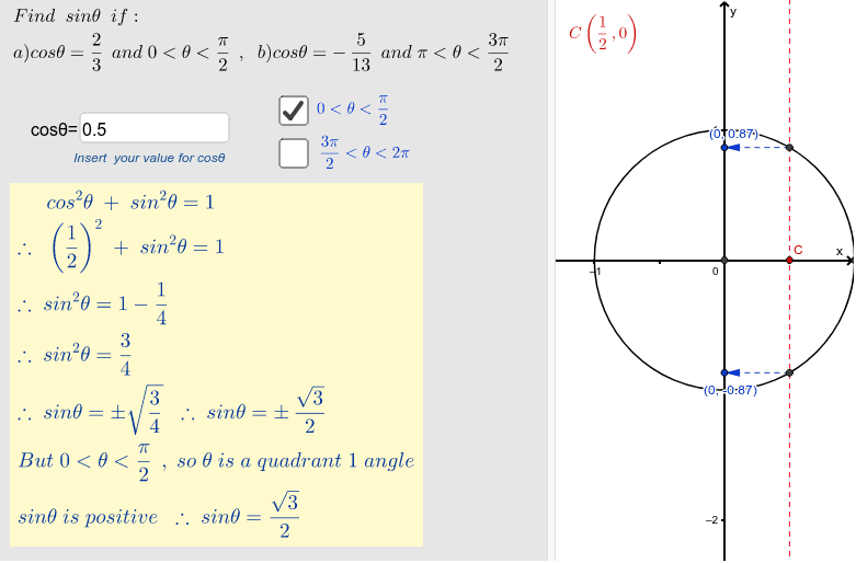 Find Sin From Cos Geogebra