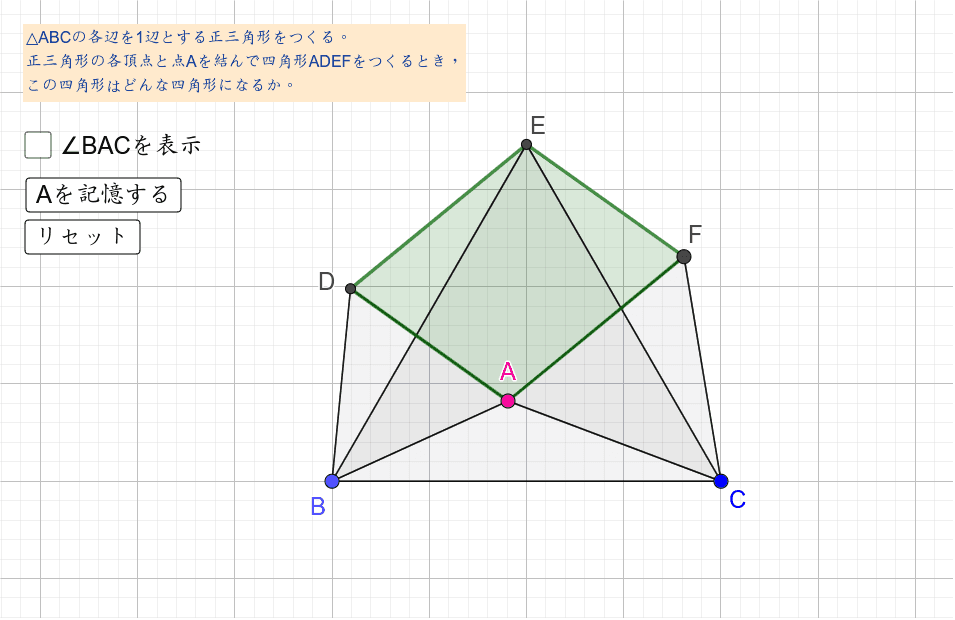 正三角形の頂点がつくる四角形2 Geogebra