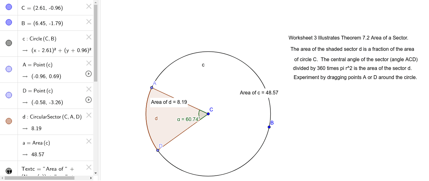 Area of a Sector – GeoGebra