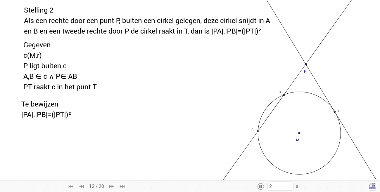 Macht V.e. Punt T.o.v. Een Cirkel:stelling 2 – GeoGebra