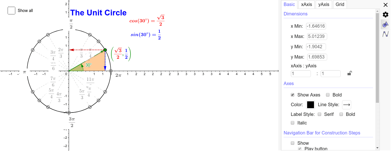 Unit Circle Exact Values Geogebra 2425