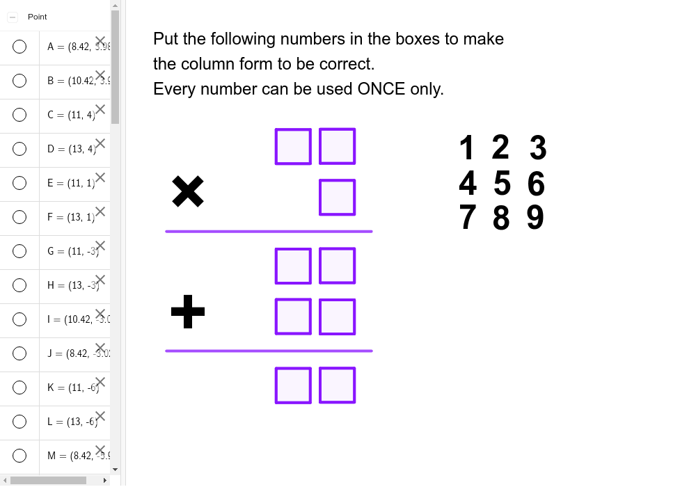 J 3 6 Mixed Operation Challenging 9 Numbers Geogebra