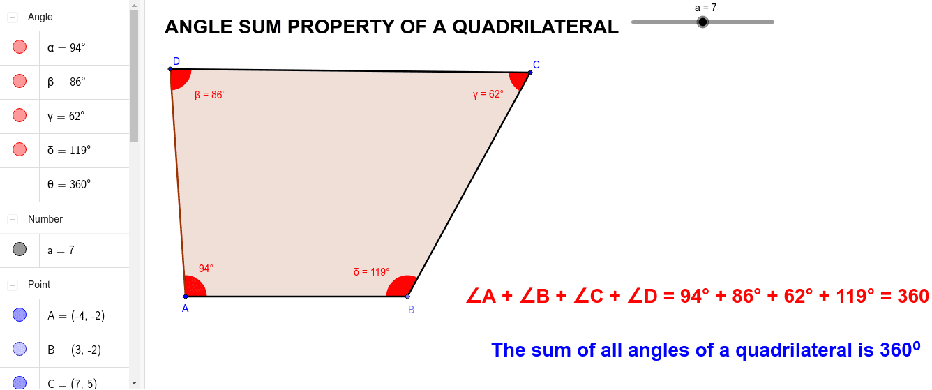 Angle Sum Property Of A Quadrilateral Geogebra 7801