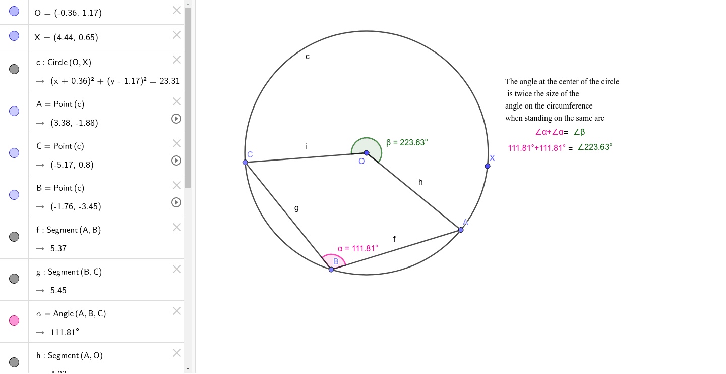 angle at center and circumference – GeoGebra