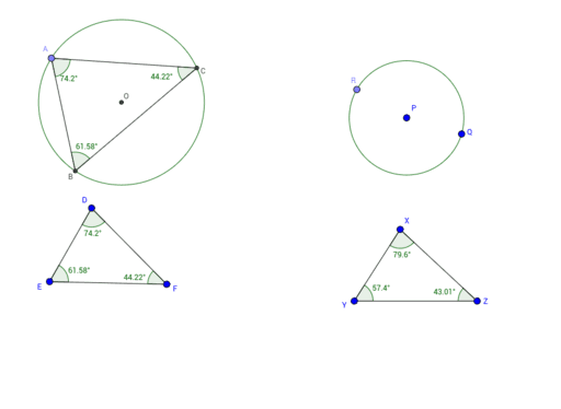 Constructing a triangle in a circle similar to a given triangle – GeoGebra