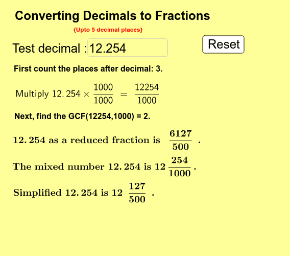 Converting Decimals To Fraction Geogebra