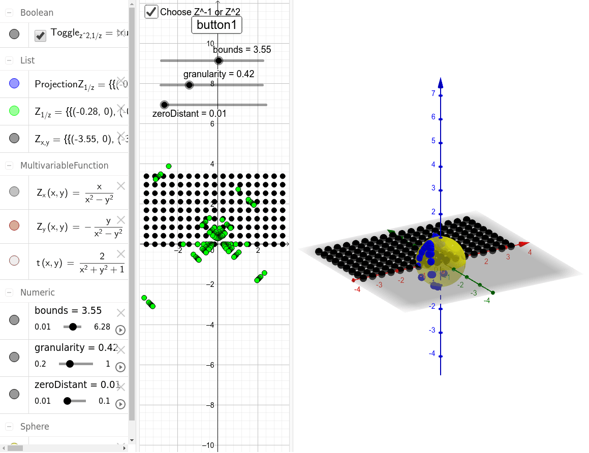 Sphere De Riemann Projection F Z 1 Z Or F Z Z 2 Geogebra