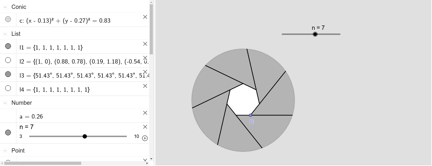 光圈与正多边形外角和 Geogebra